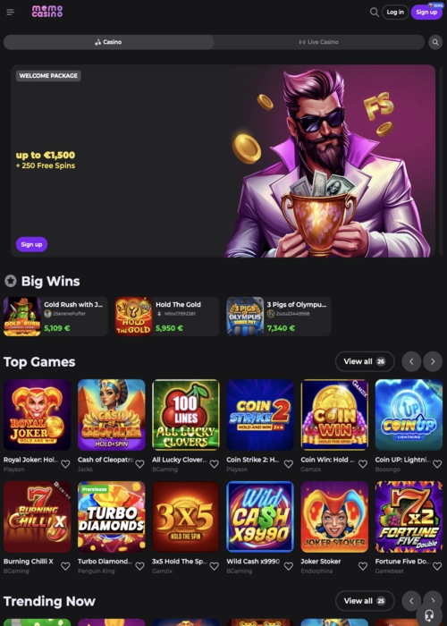 Gaming lobby slots selection Memo Casino