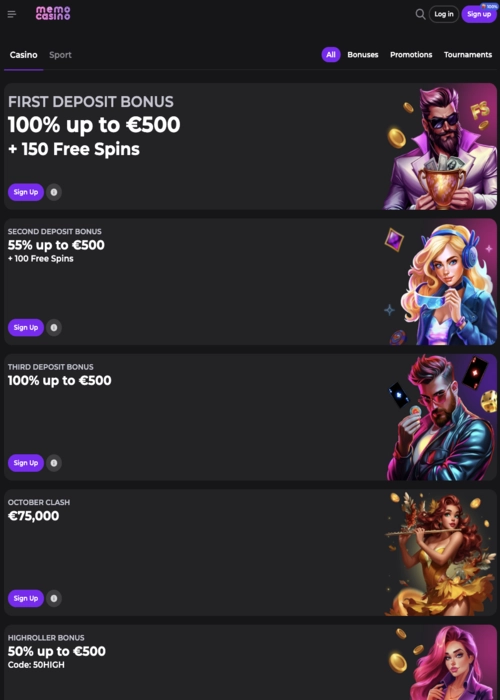 Exclusive bonus offers showcase Memo Casino
