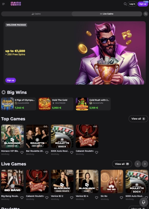 Mobile gaming app download Memo Casino